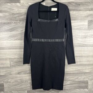 ARTELIER NICOLE MILLER Bodycon Dress Womens 8 Black Leather Detail Square Neck‎